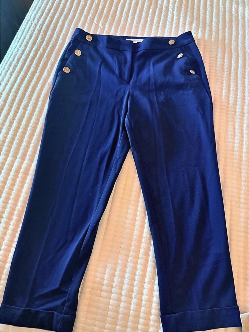 LOFT 10 Petite Navy Cropped Sailor Pants with Gold Buttons